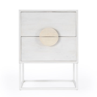 24" White Wood Two Drawer Nightstand