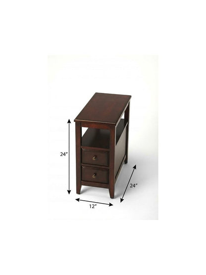 24" Dark Brown Manufactured Wood End Table With Two Drawers And Shelf