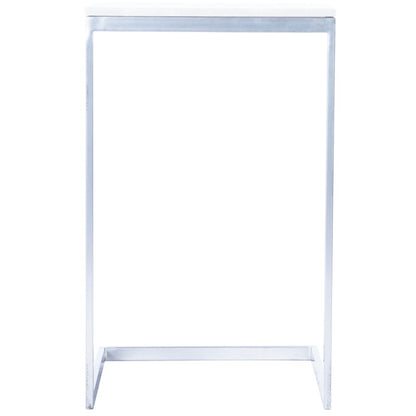 26" Silver and White Marble Square C Shape End Table