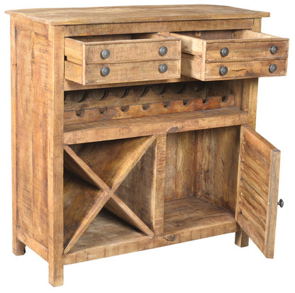 40" Rustic Natural Solid Wood 2 Door Wine Bar Cabinet