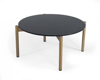 36" Black and Gold Faux Marble And Steel Round Coffee Table