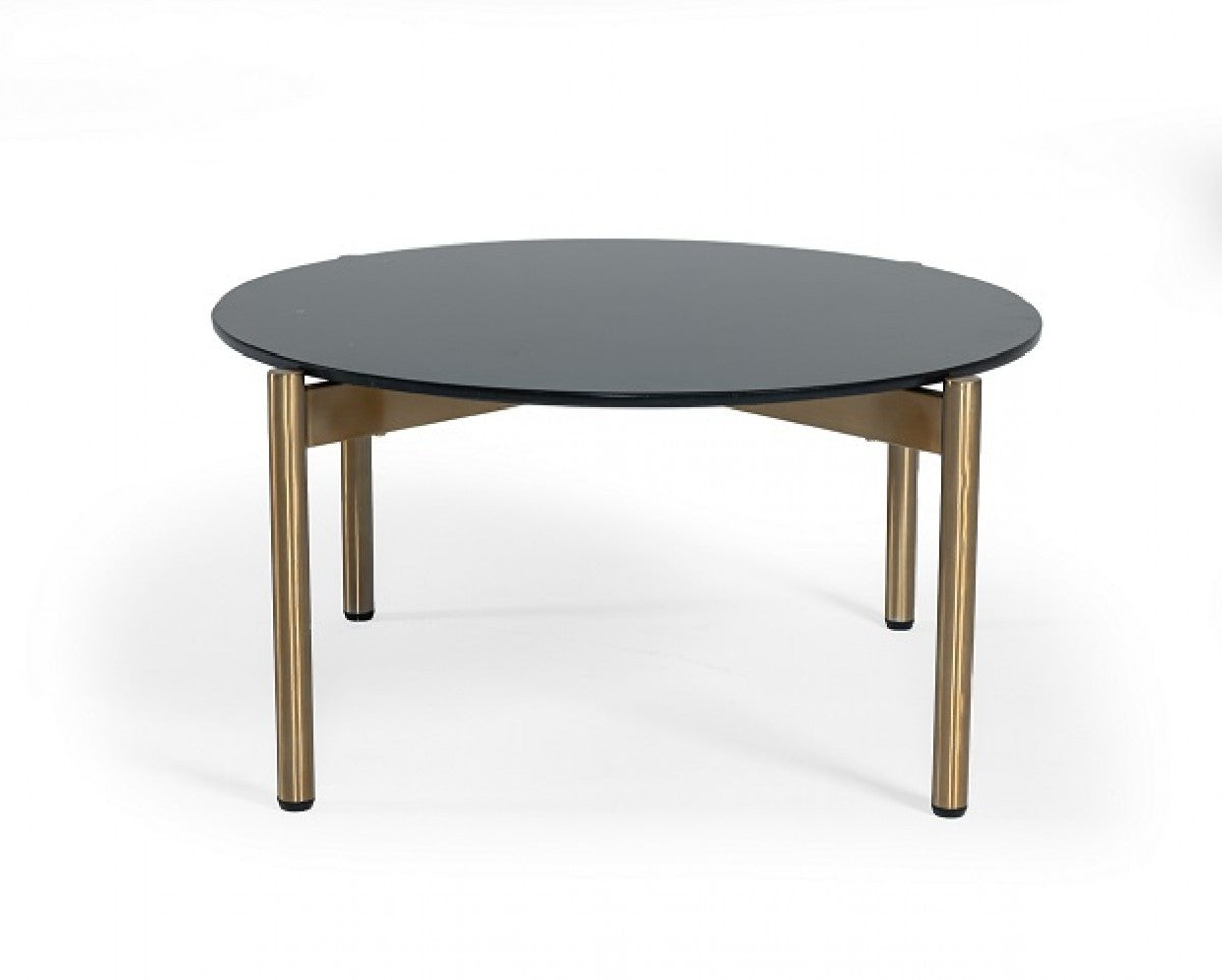 36" Gold And Black Marble Stone Round Coffee Table