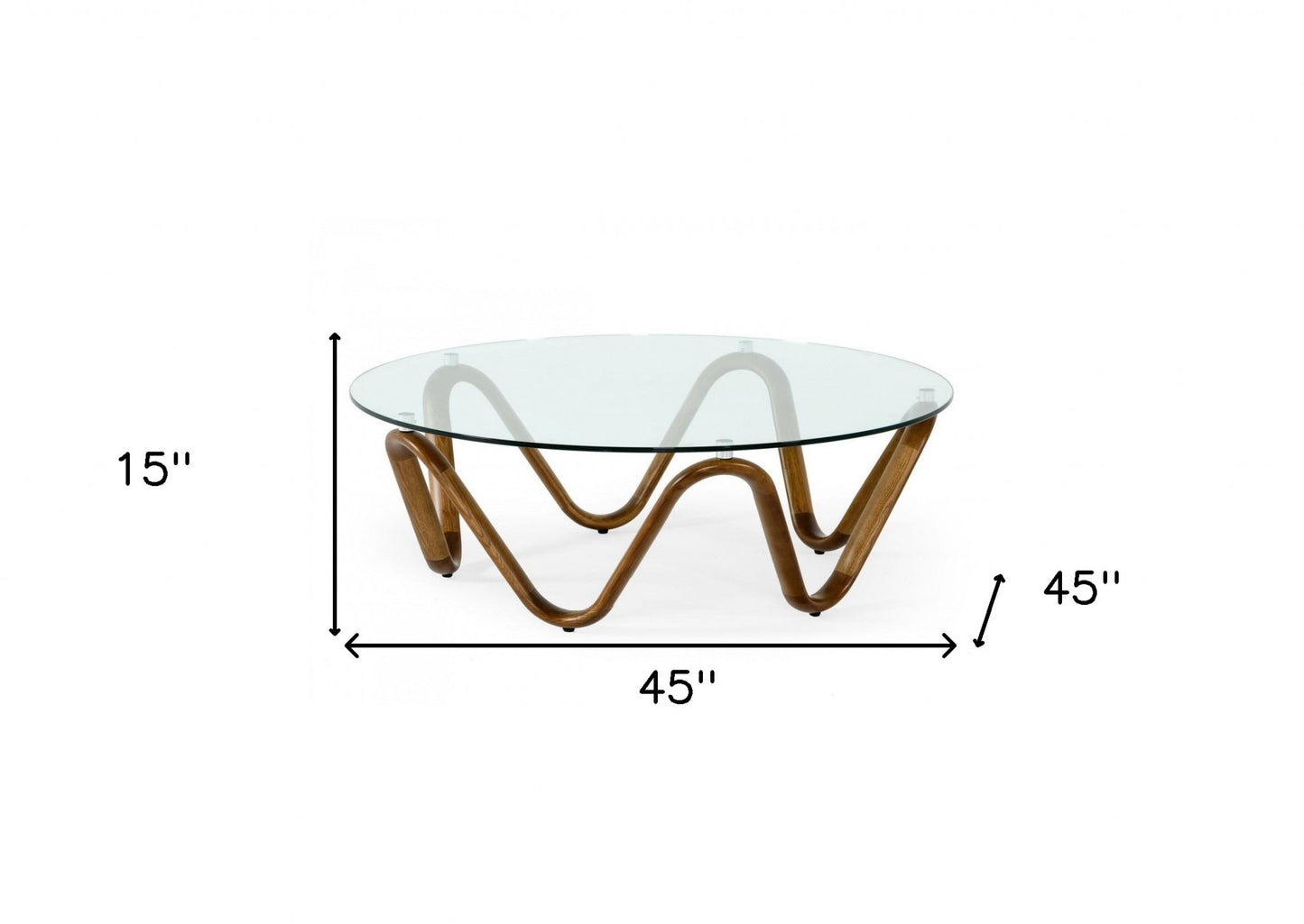 45" Clear And Brown Glass And Solid Wood Round Coffee Table