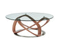 39" Clear And Brown Glass And Solid Wood Round Coffee Table