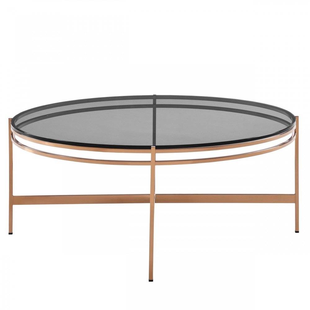35" Gray and Gold Glass And Stainless Steel Round Coffee Table