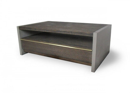 47" Dark Grey Walnut and Concrete Rectangular Coffee Table With Drawer And Shelf