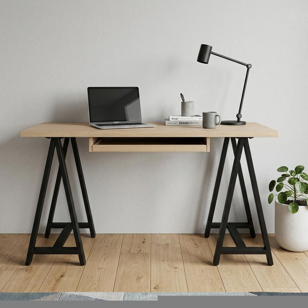 60" Ivory and Black Solid Wood Executive Desk