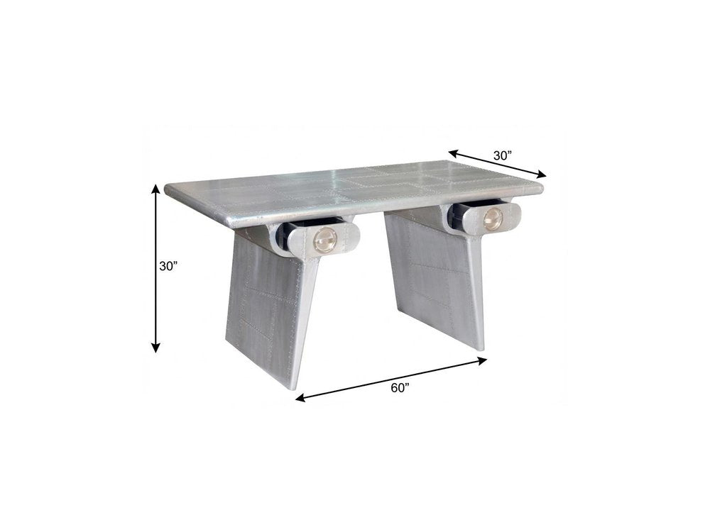 60" Silver Aluminum Writing Desk With Two Drawers