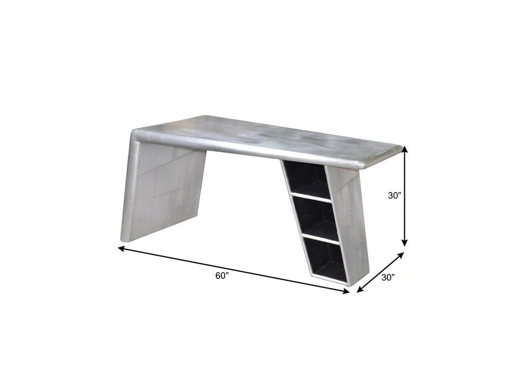 60" Silver Aluminum Writing Desk