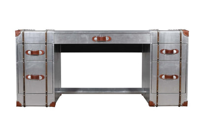 72" Silver Aluminum Executive Desk With Five Drawers