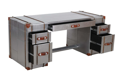 72" Silver Aluminum Executive Desk With Five Drawers