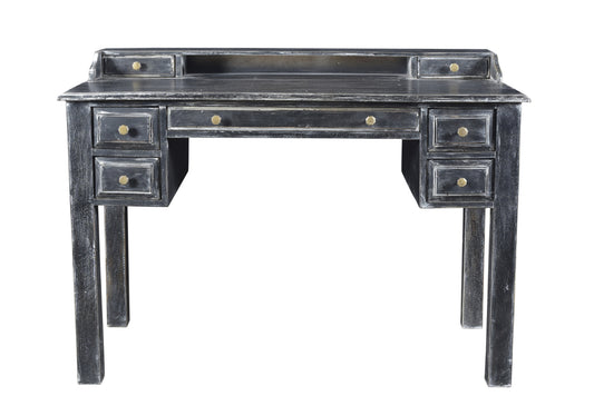 46" Black Solid Wood Writing Desk With Seven Drawers