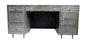 64" Brown and Silver Solid Wood Executive Desk With Five Drawers