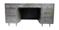 64" Brown and Silver Solid Wood Executive Desk With Five Drawers