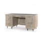 64" Ivory and Silver Solid Wood Executive Desk With Five Drawers