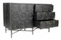48" Dark Brown Carved Geometric Solid Wood Six Drawer Double Dresser