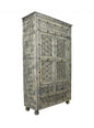 72" Gray Carved Geometric Solid Wood Two Door Three Drawer Combo Dresser