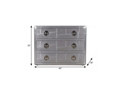 42" Silver Aluminum Three Drawer Dresser
