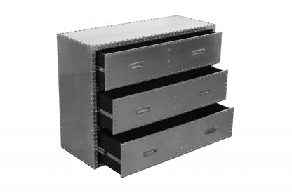 42" Silver Aluminum Three Drawer Dresser