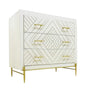 38" Ivory Carved Geometric Solid Wood Three Drawer Dresser