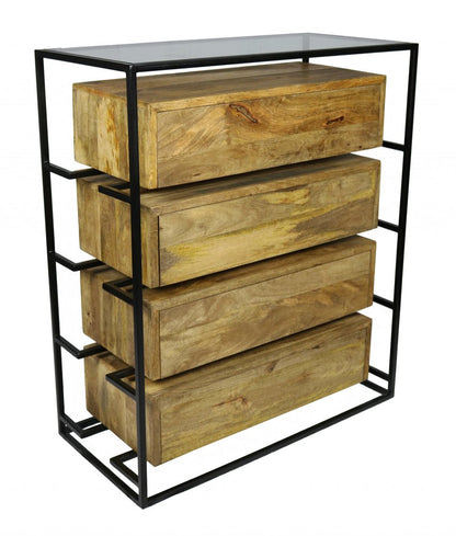 41" Natural Solid Wood Four Drawer Dresser