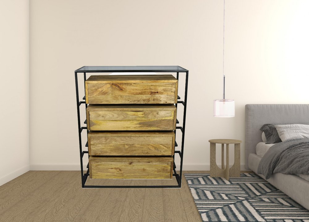 41" Natural Solid Wood Four Drawer Dresser