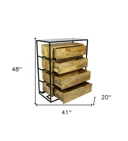 41" Natural Solid Wood Four Drawer Dresser