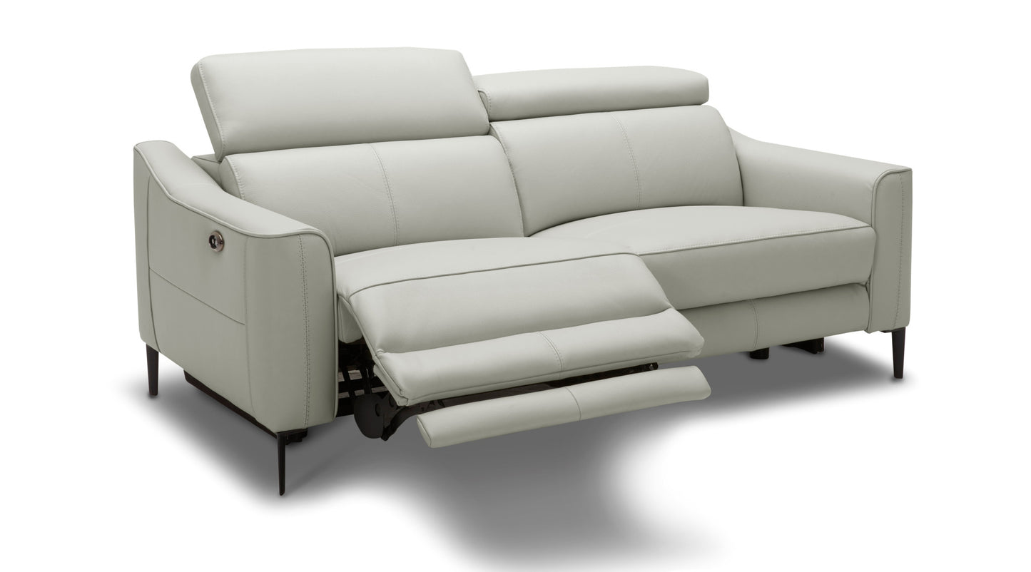 60" Gray And Black Top Grain Leather Power Reclining Loveseat