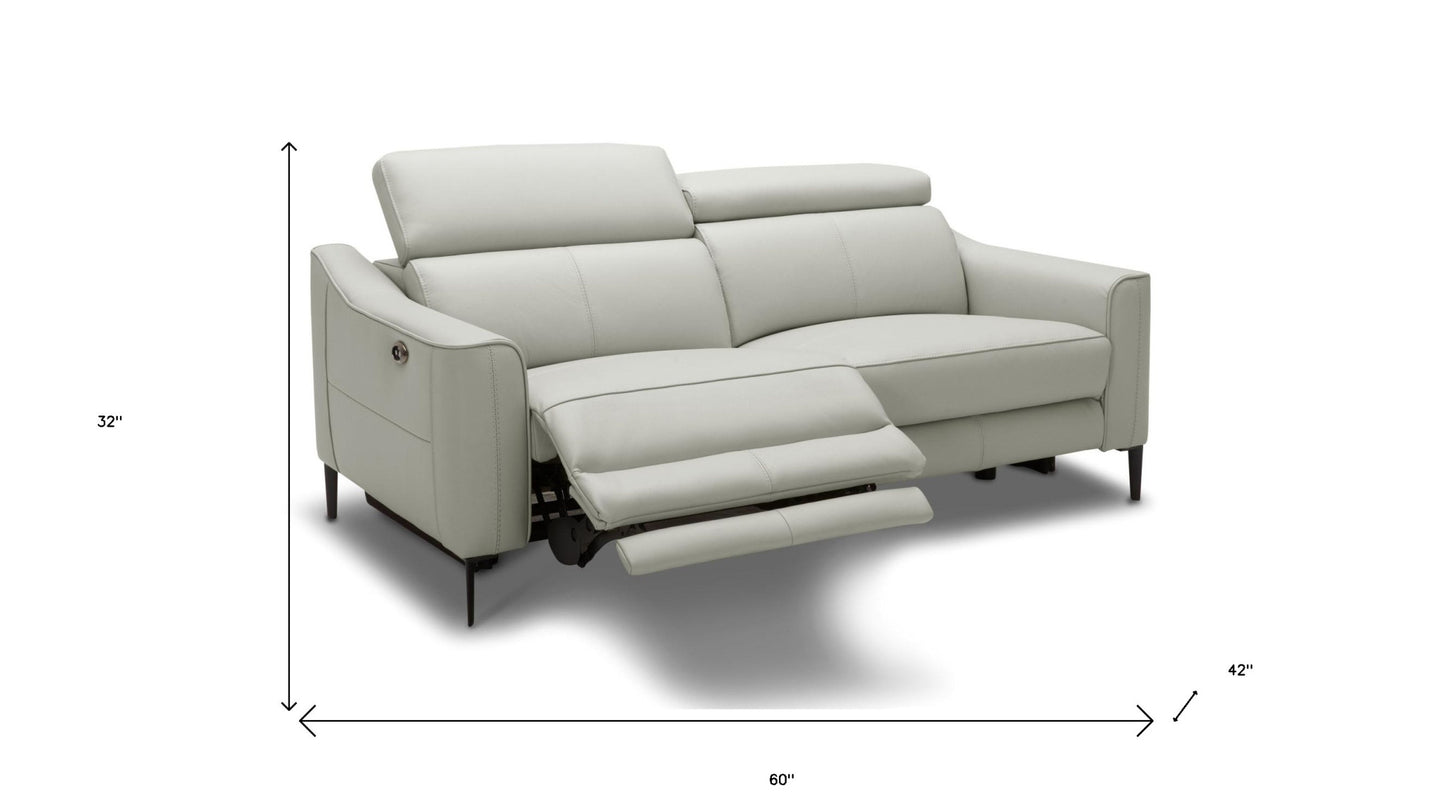 60" Gray And Black Top Grain Leather Power Reclining Loveseat