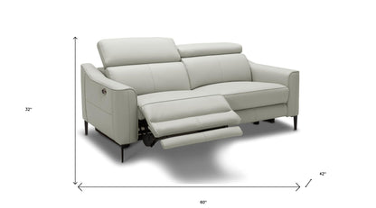 60" Gray And Black Top Grain Leather Power Reclining Loveseat