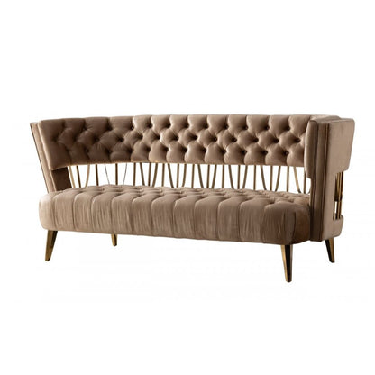 62" Beige And Gold Velvet Loveseat