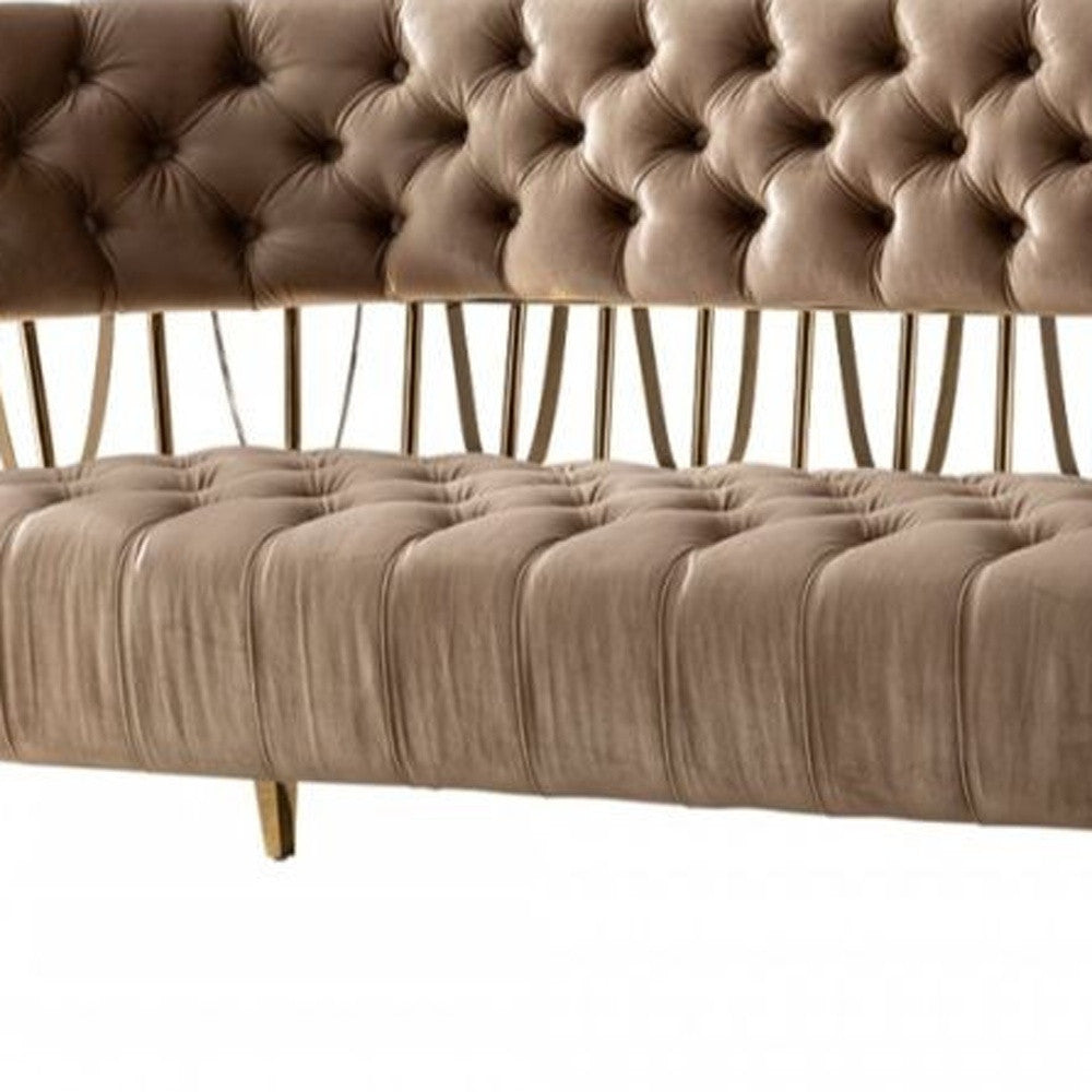 62" Beige And Gold Velvet Loveseat