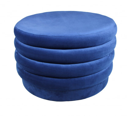 31" Blue Velvet Tufted Round Cocktail Ottoman