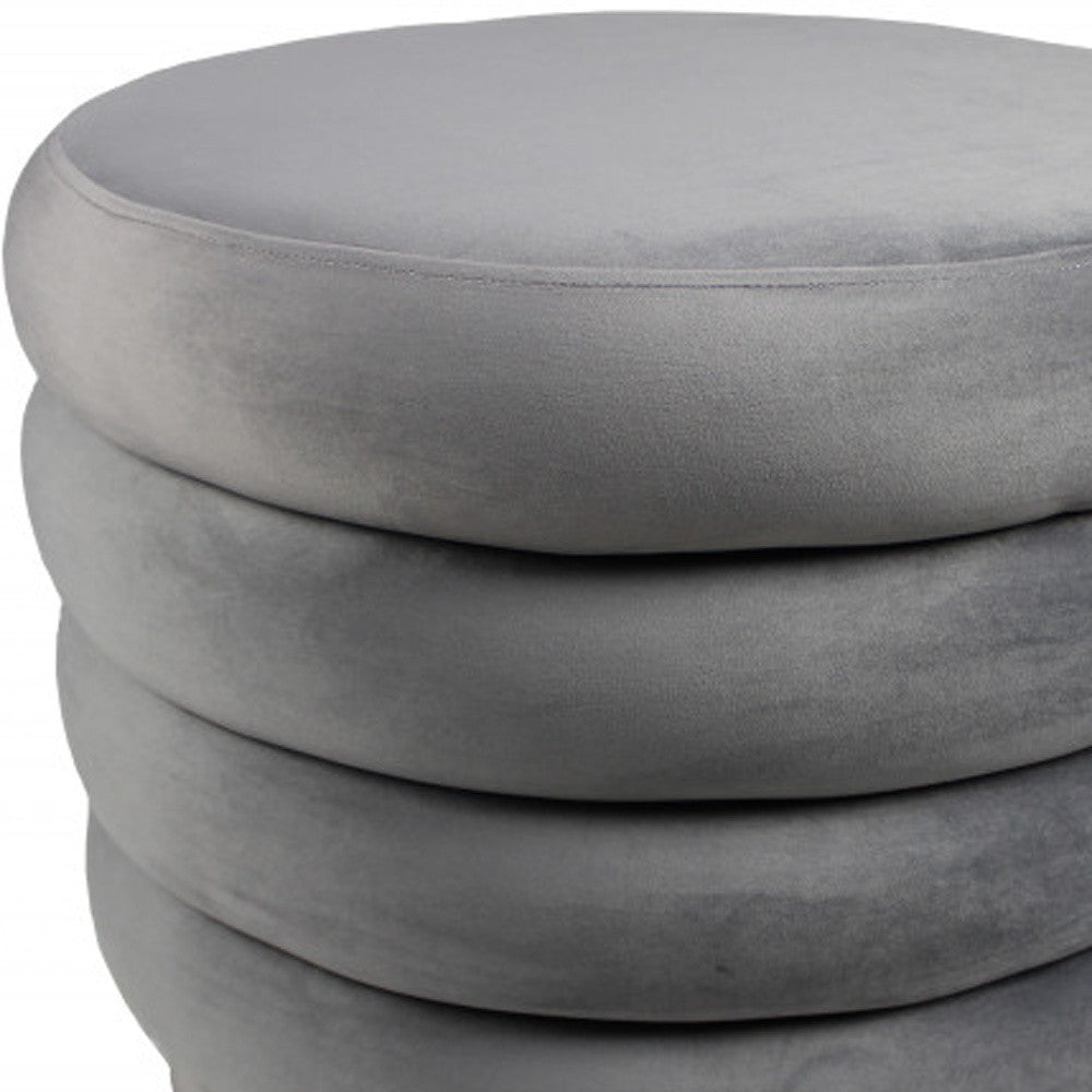 21" Gray Velvet Tufted Round Cocktail Ottoman