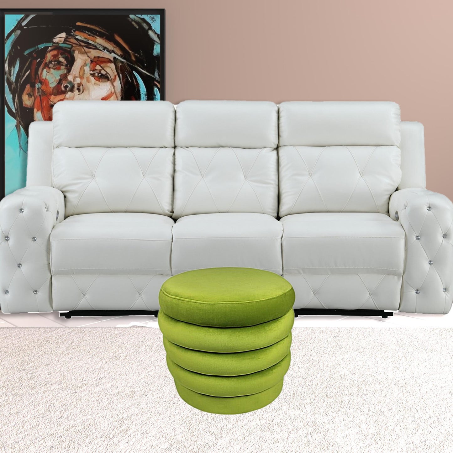 21" Green Velvet Tufted Round Cocktail Ottoman