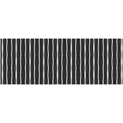 2' X 5' Black And White Modern Stripe Printed Vinyl Area Rug with UV Protection
