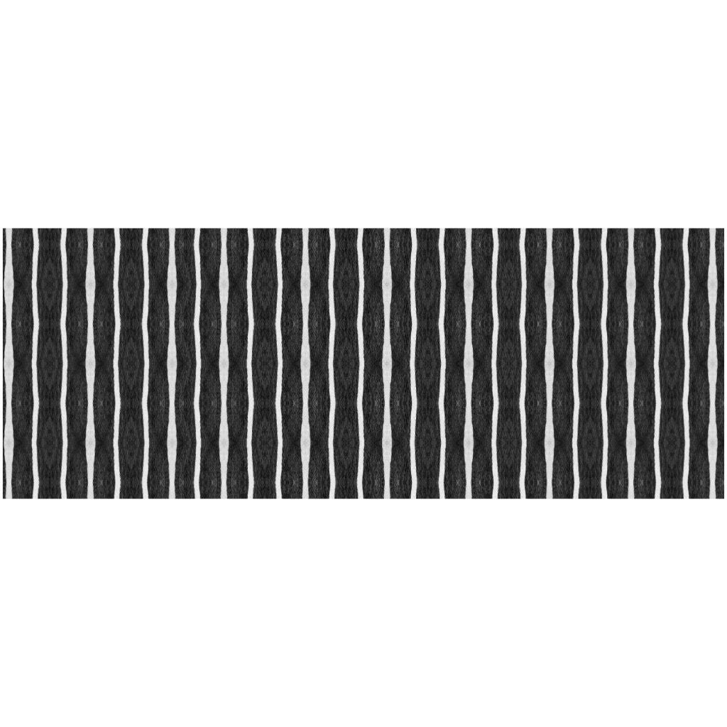 2' X 5' Black And White Modern Stripe Printed Vinyl Area Rug with UV Protection