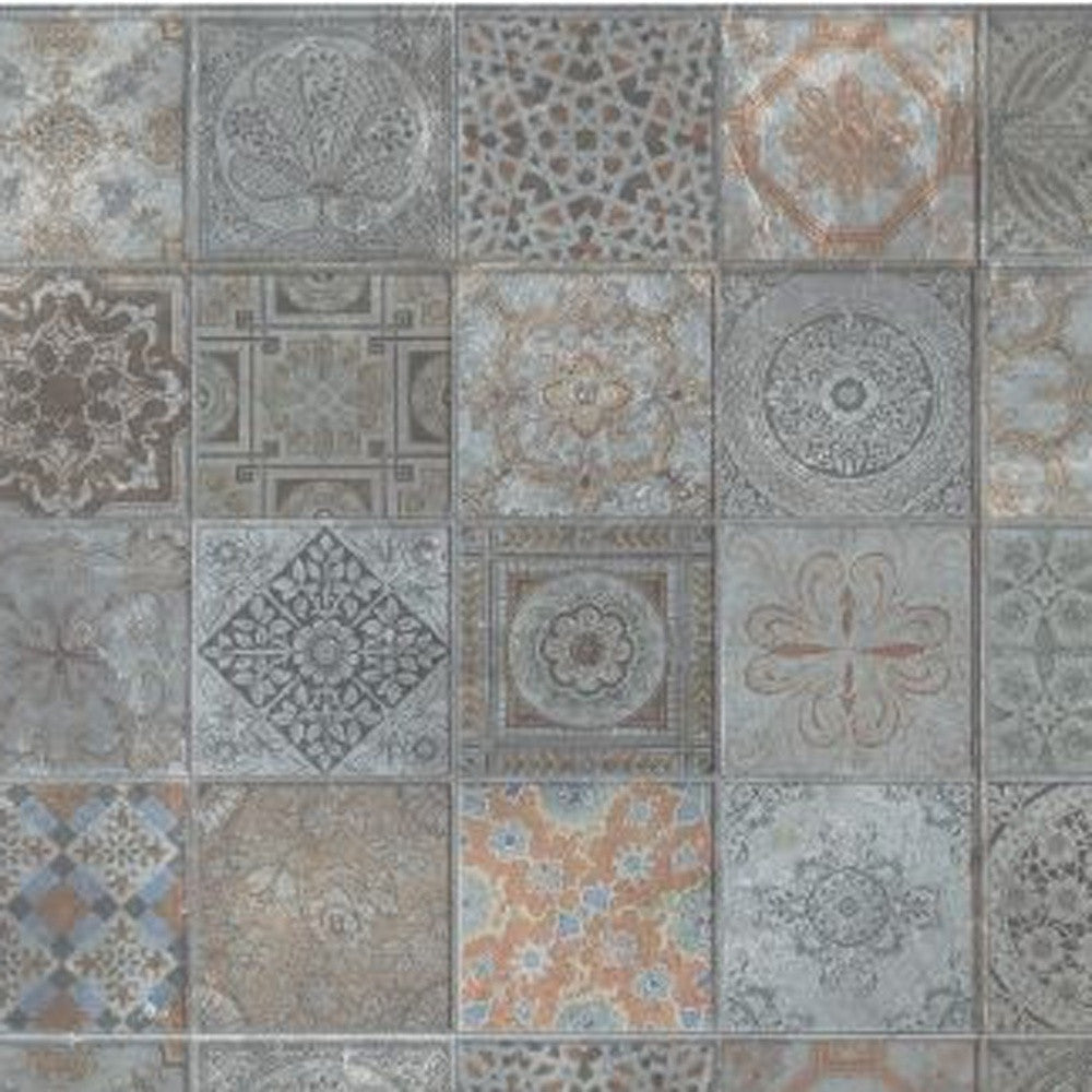 2' X 5' Brown And Gray Mosaic Tile Printed Vinyl Area Rug with UV Protection