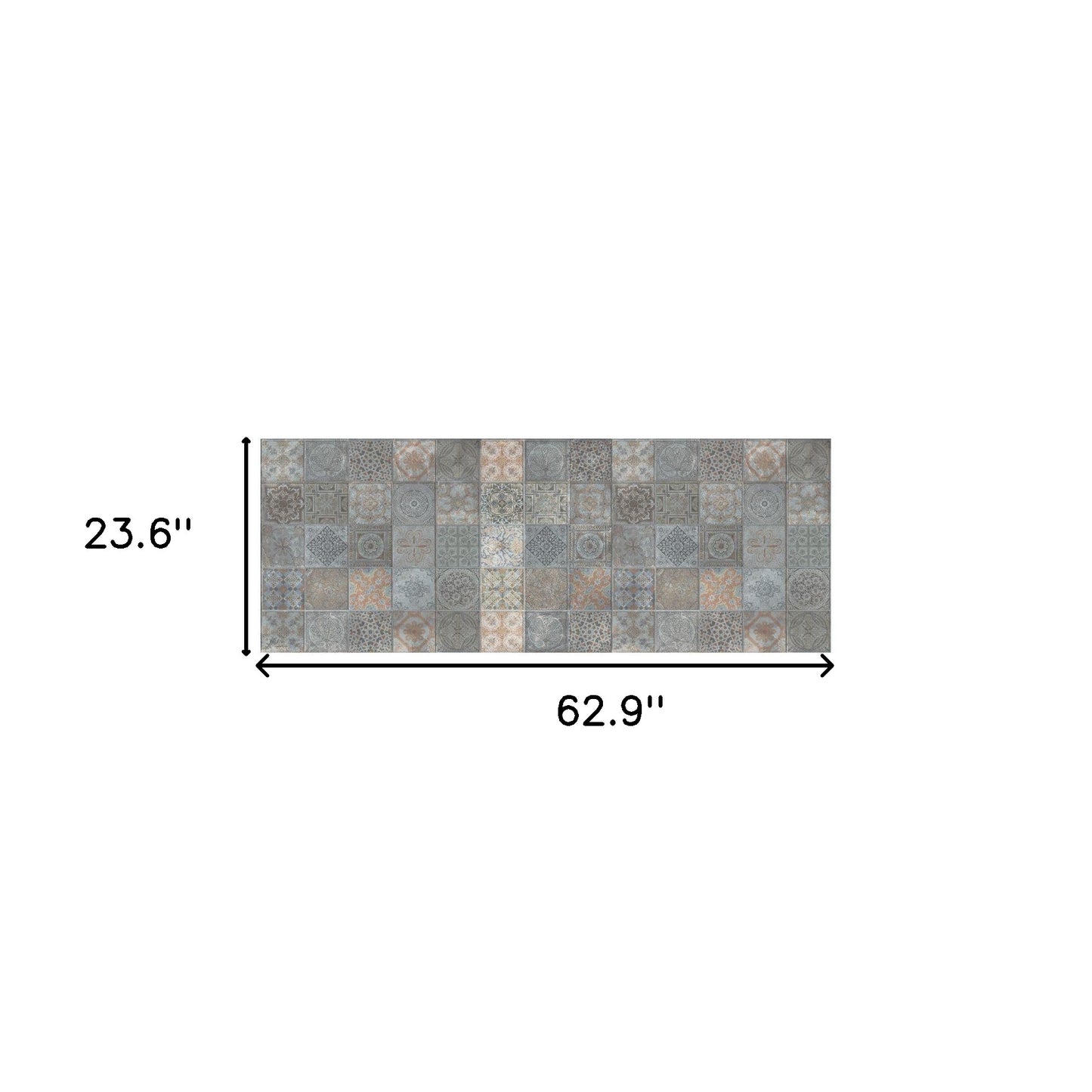 2' X 5' Brown And Gray Mosaic Tile Printed Vinyl Area Rug with UV Protection