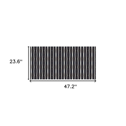 2' X 4' Black And White Modern Stripe Printed Vinyl Area Rug with UV Protection