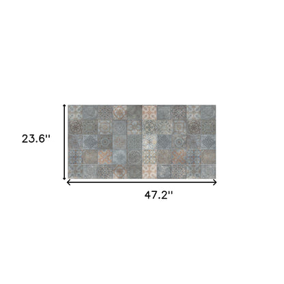 2' X 4' Brown And Gray Mosaic Tile Printed Vinyl Area Rug with UV Protection