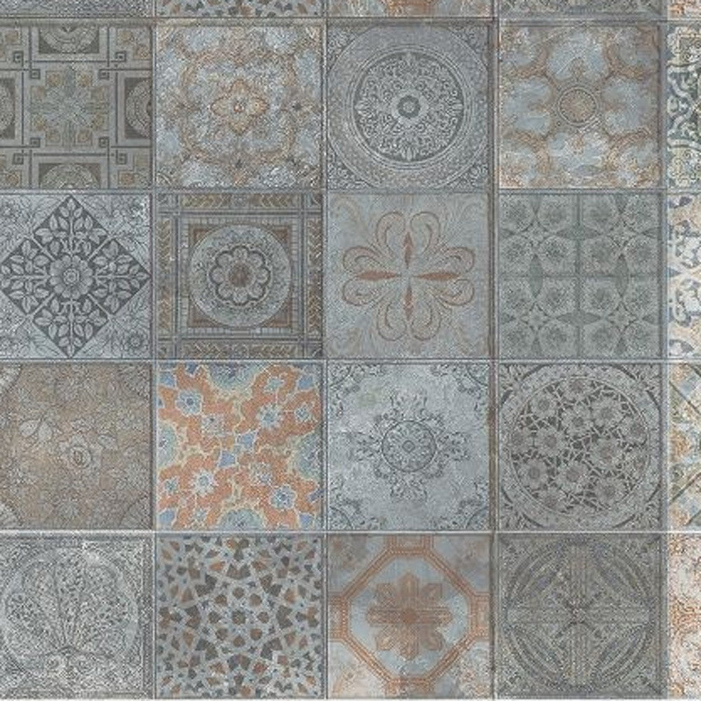 2' X 4' Brown And Gray Mosaic Tile Printed Vinyl Area Rug with UV Protection