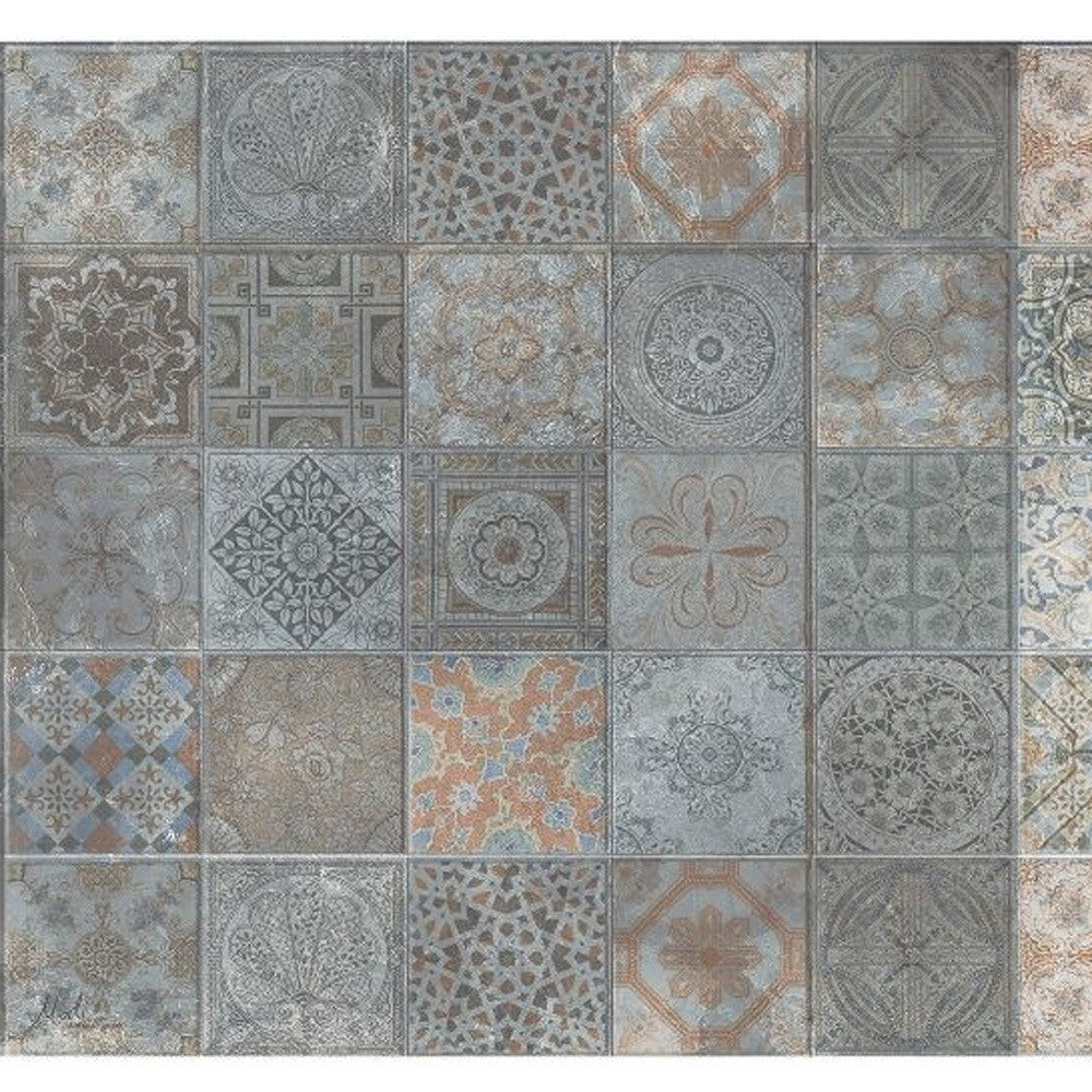 2' X 4' Brown And Gray Mosaic Tile Printed Vinyl Area Rug with UV Protection