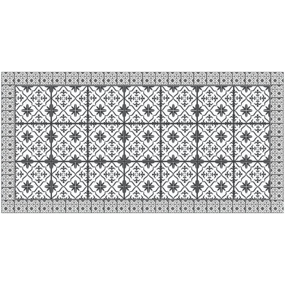 2' X 4' Dark Gray And White Tile Printed Vinyl Area Rug with UV Protection