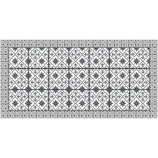 2' X 4' Dark Gray And White Tile Printed Vinyl Area Rug with UV Protection