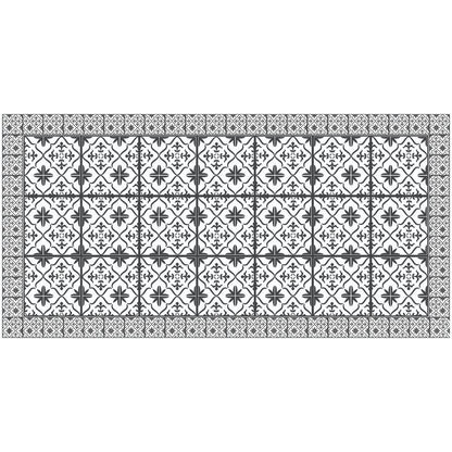 2' X 4' Dark Gray And White Tile Printed Vinyl Area Rug with UV Protection