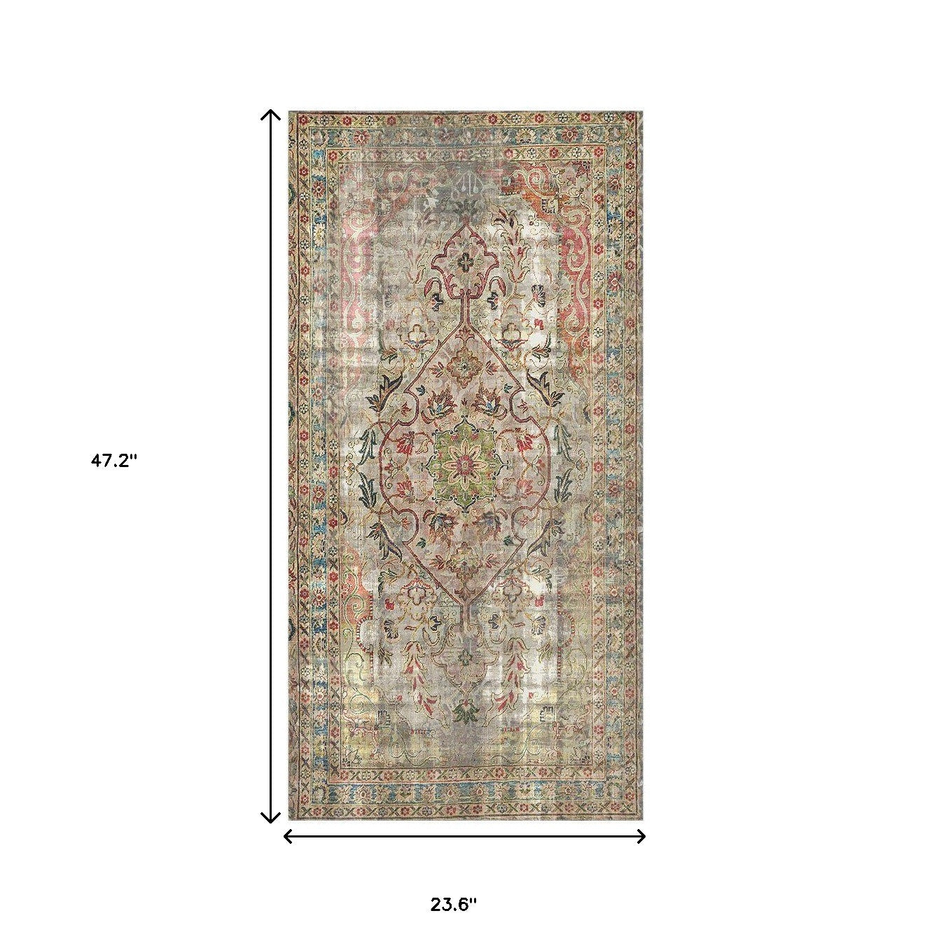 2' X 4' Red Brown And Blue Moroccan Printed Vinyl Area Rug With UV Protection