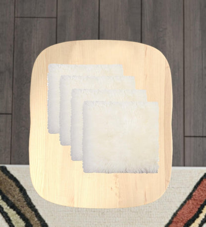 Set Of Four 17" X 17" Natural Wool Solid Color Chair Pads
