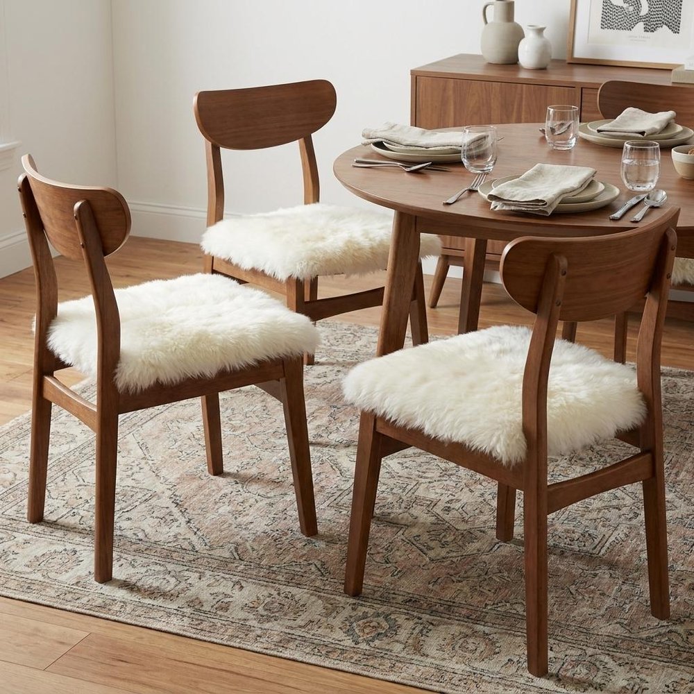 Set Of Four 17" X 17" Natural Wool Solid Color Chair Pads
