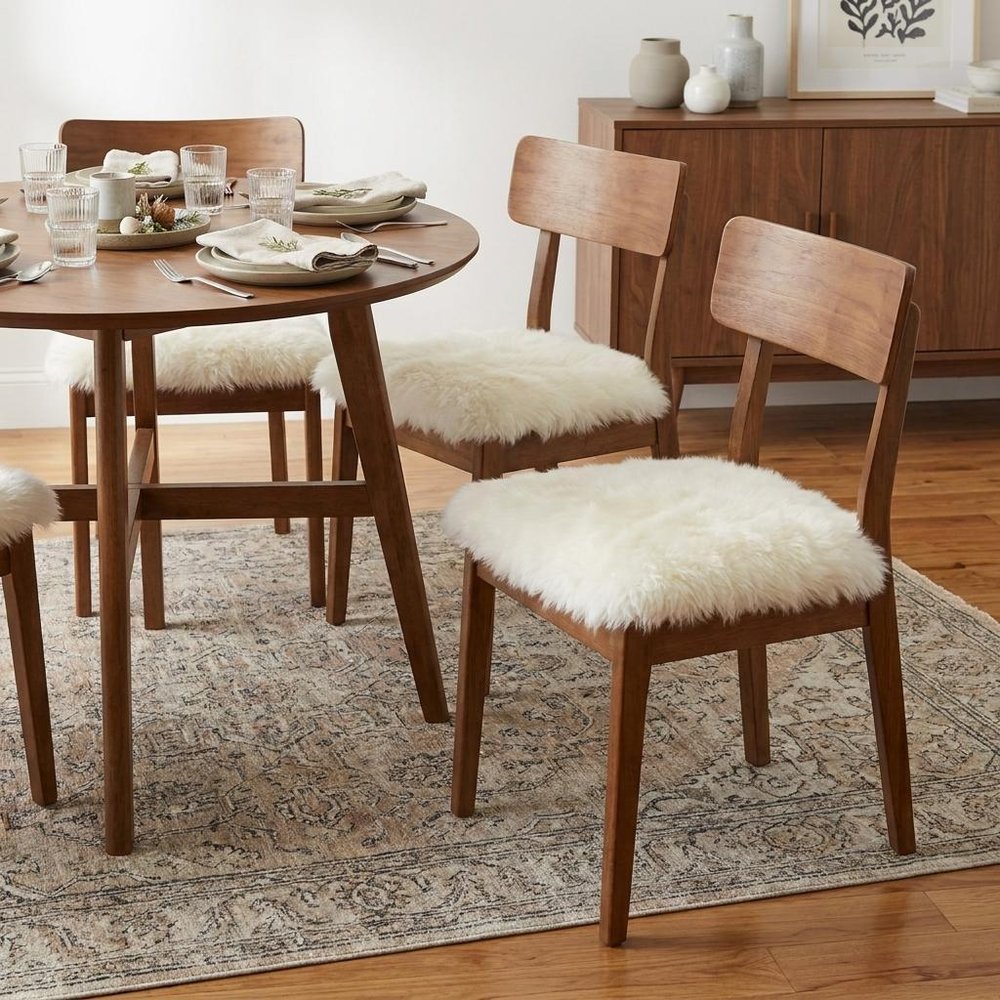 Set Of Four 17" X 17" Natural Wool Solid Color Chair Pads